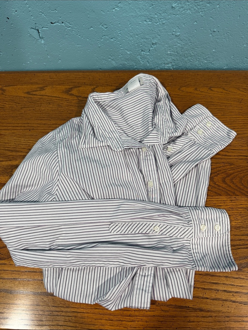J. Crew White Shirt with Purple Pinstripes Button-Down